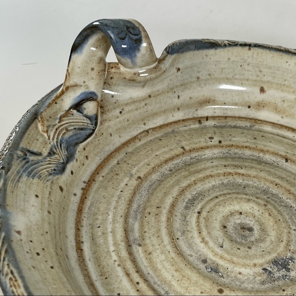 Blue Beige Stoneware Pottery Dish Handle - Picture 12 of 14